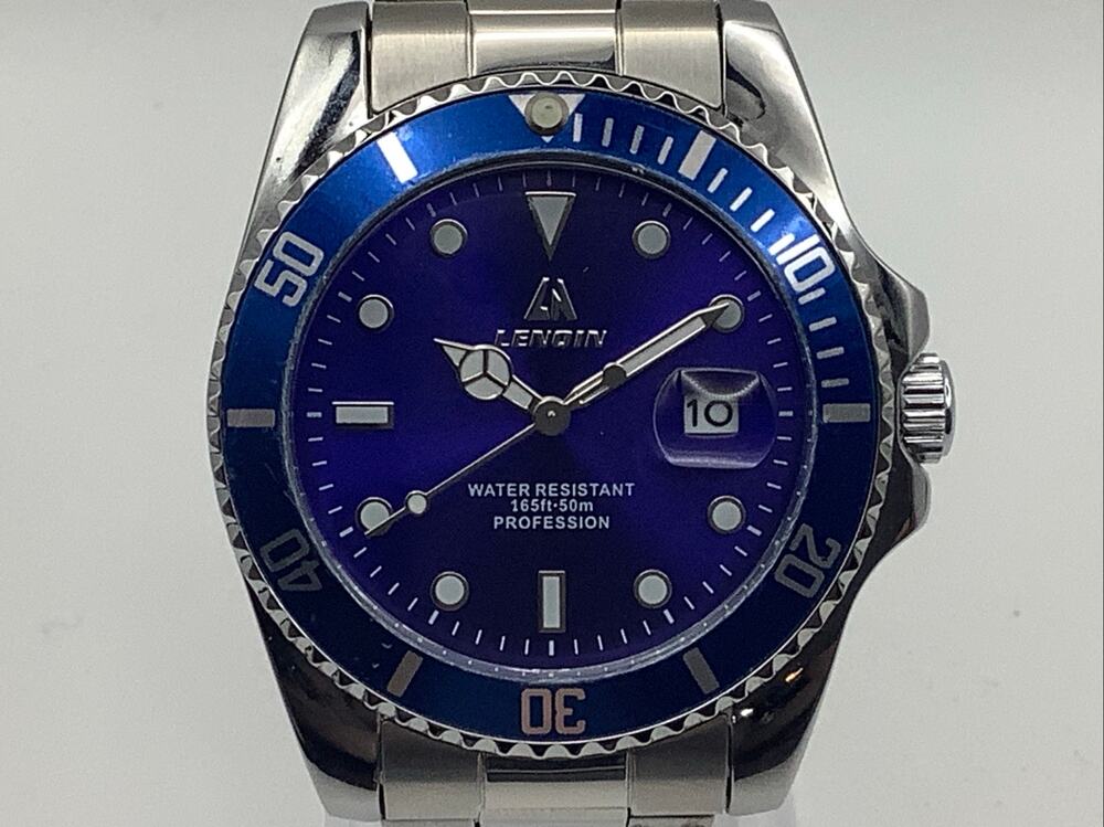 LENQIN 0341A Mens Blue Dial Diver Style Quartz Watch Steel
